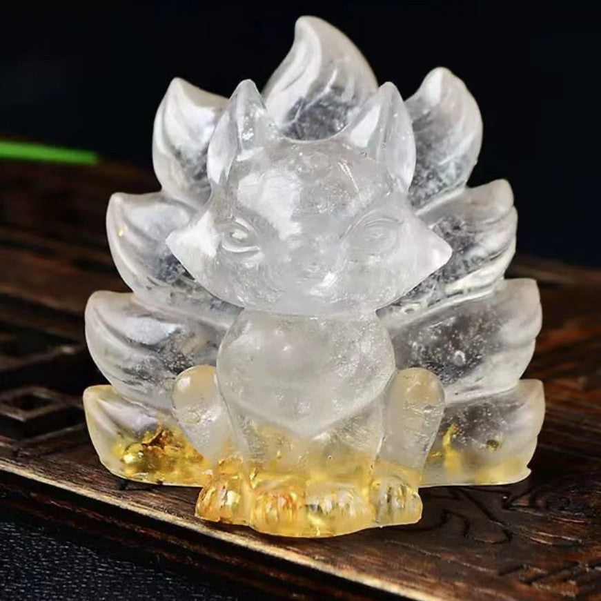 Crystal Crushed Stone Little Fox Nine-Tailed Fox Figurine Handmade DIY