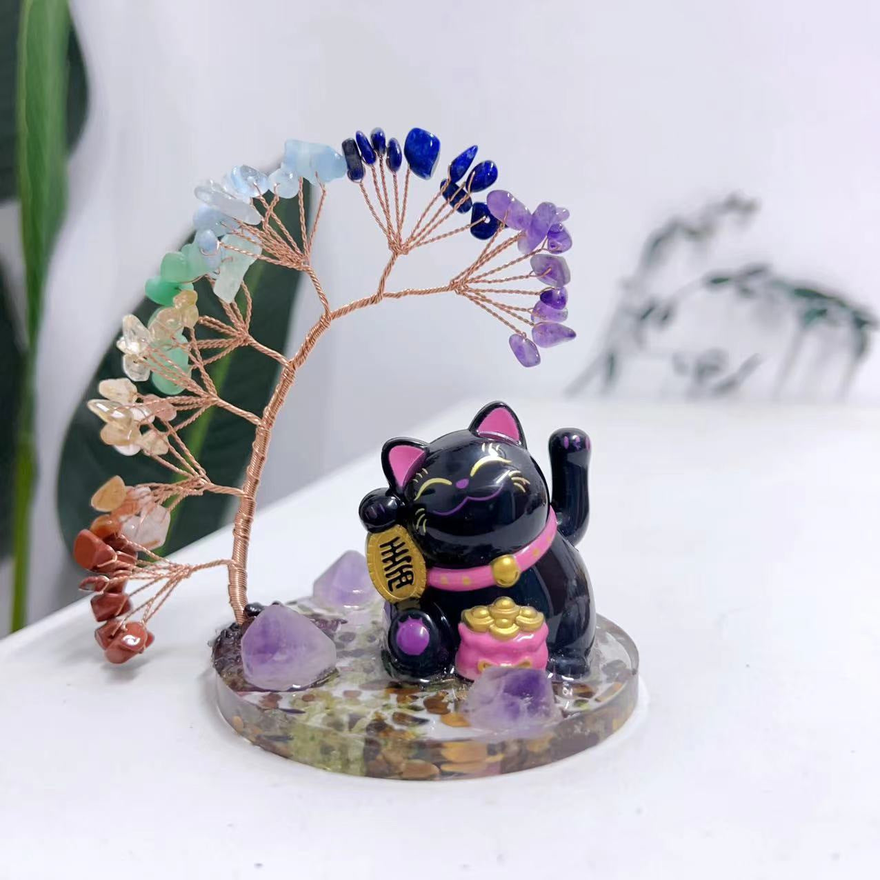 Kitten Wealth Tree Crystal Home Decoration Colorful Wealth Tree