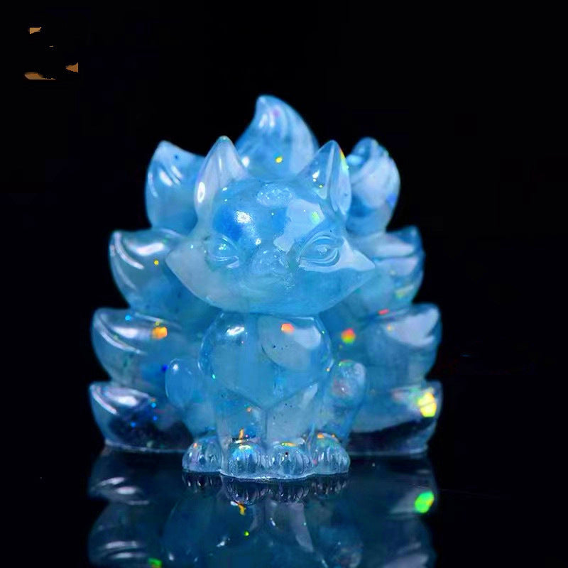 Crystal Crushed Stone Little Fox Nine-Tailed Fox Figurine Handmade DIY